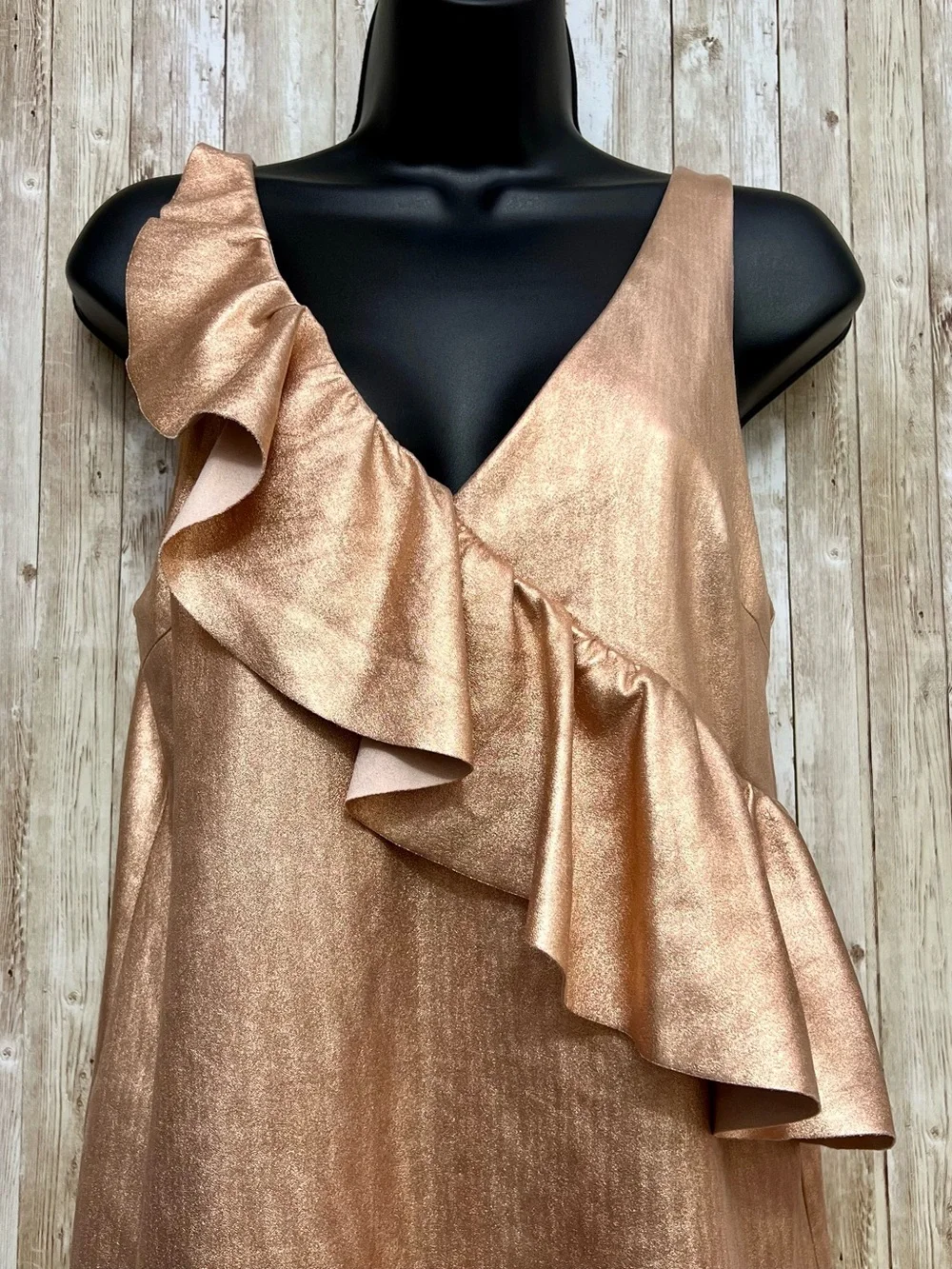 Zara Metallic Rose Gold Ruffle Mini Dress Size Small